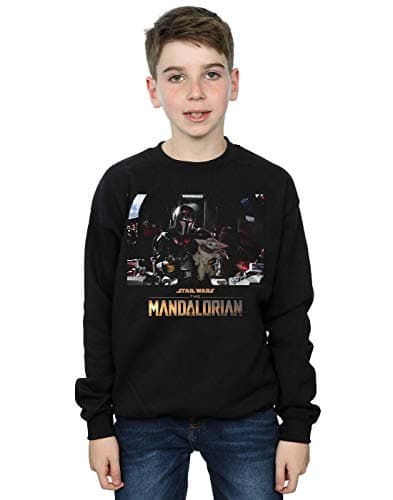 Image of Absolute Cult Star Wars Boys The Mandalorian Child On Board Sweatshirt Black 5-6 Years