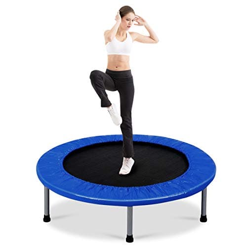 Image of COSTWAY Mini Trampoline Set, 38" Foldable Fitness Bouncer with Padding & Springs Elastic Safe for Indoor Outdoor Exercise Workout, 150kg Weight Capacity (Blue)