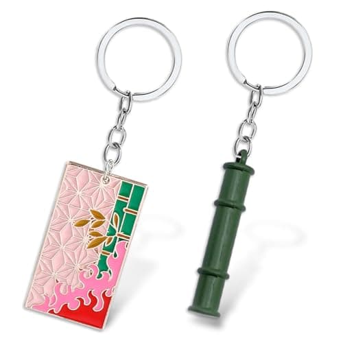Image of Demo Slayer Keychain Anime Keyring for Demo Slayer Fans, 2Pcs Demo Slayer Merch Key Chain Keyrings Rings Kids Christmas Party Supplies Favors Bags fillers Novelty Toy Birthday Gifts for Boys Girls