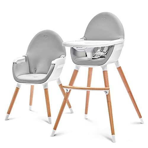 Image of Kinderkraft Fini 2-in-1 High Chair, Baby Chair, Combination High Chair, Wooden Legs, Seat Belts, Footrest, Double Tray, from 24 Months to 5 36month Years, 5 Point Straps, Grey