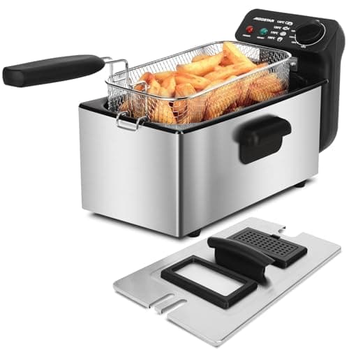 Image of Aigostar Deep Fat Fryer 2200W, 3 Litre Deep Fryer Easy Clean, with Viewing Window, Stainless Steel, Temperature Control, Removable Oil Basket, Silver - Ushas 30JPN