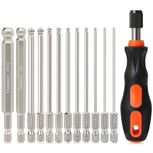 Image of Ball End Allen Key Bit Set Hakkin 100mm Metric Ball End Hex Bits S2 Steel 1/4” Hex Shank Magnetic Allen Wrench Screwdriver Bit with Bit Driver for Furniture Assembly H1.5-H10