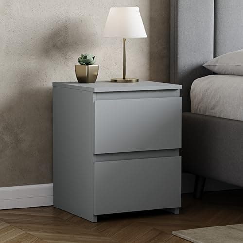 Image of Vida Designs Denver 2 Drawer Large Bedside Cabinet Bedroom Storage Chest, Modern Nightstand End Table H48 x W39.5 x D 39.5 cm (Grey)