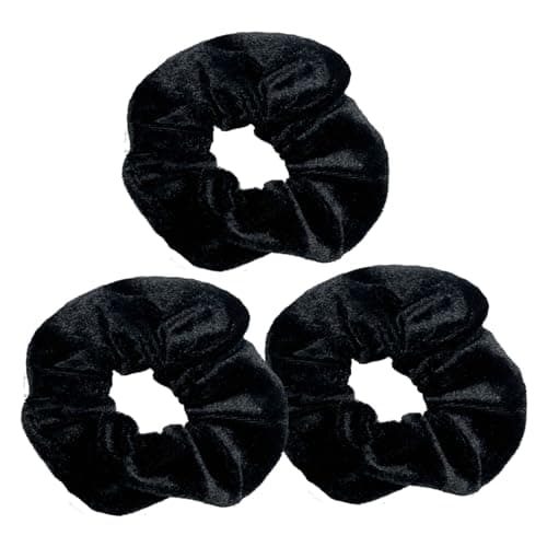 Image of Jxuane Velvet Scrunchies, 3 Pack Black Scrunchies for Women - Soft Elastic Hair Bands, Ponytail Holders