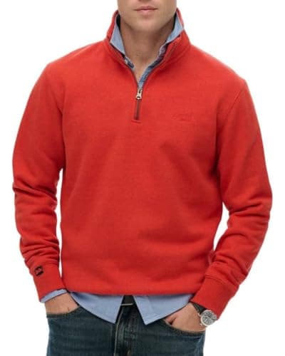 Image of Superdry Mens Essential Logo Half Zip Sweatshirt (UK, Alpha, XXL, Regular, Regular, Cinnibar Orange Marl)