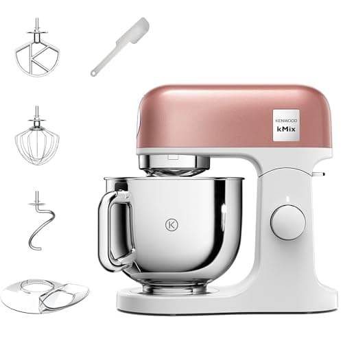 Image of Kenwood kMix Editions KMX760API Kitchen Machine, 5 l Stainless Steel Bowl, Safe-Use Safety System, Metal Casing, 1000 Watts, incl. 3-Piece Patisserie Set and Splash Guard, Apricot Pink