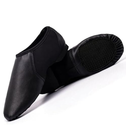 Image of ISMUN Jazz Shoes Slip On Real Leather Black Jazz Shoes Size 1 UK for Girls and Women, Neoflex Pro Split Sole with Neoprene in Center for Modern Stage