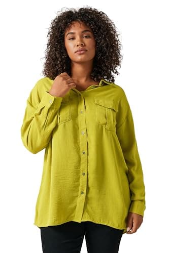 Image of EVANS Curve Chartreuse Long Sleeve Utility Shirt - Women's - Plus Size Curve Green