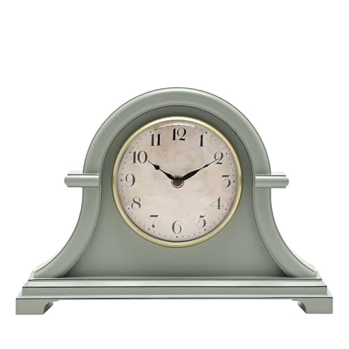 Image of Hometime Broken Arch Mantel Clock - Sage Green - Analogue Quartz Mechanism - Traditional Home Decor Gifting for Living Room, Bedroom or Dining Room. H: 23 x W: 32 x D: 7 cm