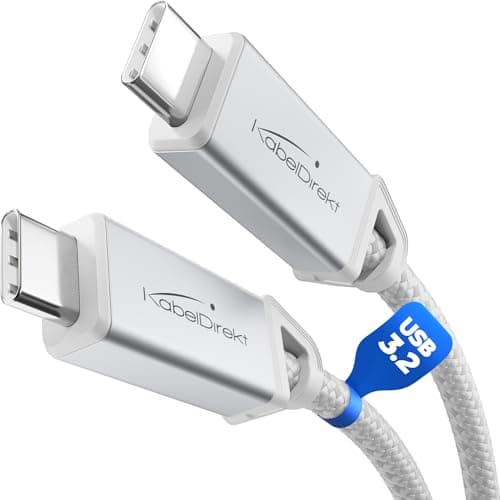 Image of KabelDirekt – USB C Cable All-purpose, USB 3.2 Gen 2, Metal Connectors + Braiding – 1m (for Data/Video with 20Gbps, Fast Charging with 240W, Universal Data/Charging/Monitor Cable, White)