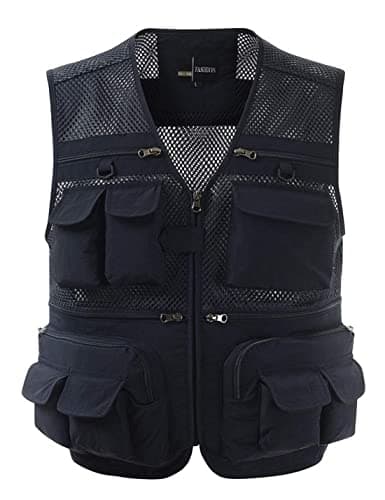 Image of Sukany Men's Mesh Fishing Vest Utility Multi-Pocket Outdoor Work Shooting Safari Travel Photography Vest Blue XL