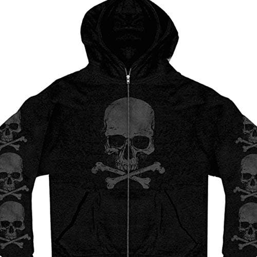 Image of Hot Leathers Men's Skull and Crossbones Zip-Up Hooded Sweatshirt (Black, XXX-Large)