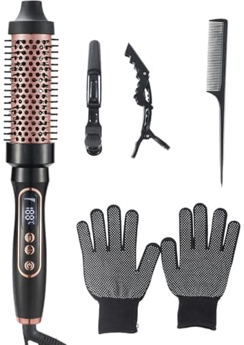 Image of 38mm Thermal Brush, Barrel Hot Hair Brush Heated Round with LCD Display for Women, Heated Curling Iron Create Natural Curls Dual Voltage with 6 Heat Settings, UK Plug, Rose Gold