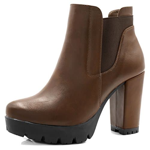 Image of Allegra K Women Chunky Heel Platform Zipper Chelsea Boots Brown 5 UK/Label Size 7 US