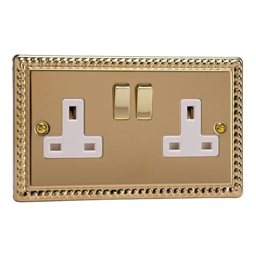Image of Varilight Double Switched Plug Socket - Classic Georgian Brass With Brass/White Insert, XG5DW