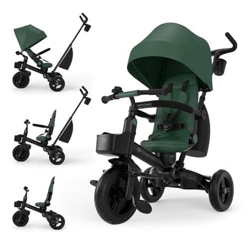 Image of Kinderkraft AVEO 2 PRO Tricycle 6 in 1, CLICK&TWIST Rotating Seat, Reclining Both Directions, Foldable Compact Frame, UPF50+ Canopy, Freewheel, 9 Months to 5 Years, Green
