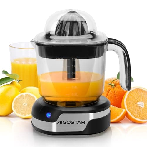 Image of Aigostar 1.2L Orange Juicer Electric Citrus Juicer with LED Working Lamp, 2 Citrus Cones, Two Way Rotation, Filter, Lemon Squeezer Press for Orange Lemon Lime Grapefruit, Black - Juicy 30G4F