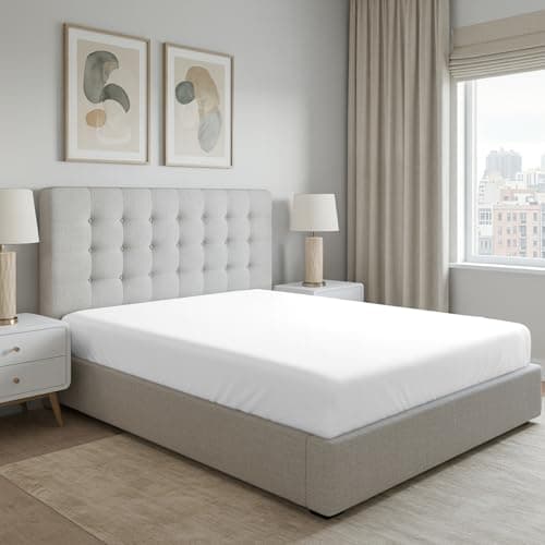 Image of Pizuna 100% Cotton Super King Fitted Sheet White, 400 Thread Count Long Staple Cotton Fitted Sheet 180x200 cm, Sateen Weave Superking Fitted Sheet Extra Deep 40 cm Fit 1 PC