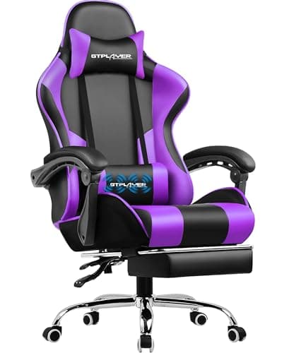 Image of GTPLAYER Gaming Chair, Massage Ergonomic Computer Chair with Footrest and Lumbar Support Height Adjustable with 360°-Swivel Seat and Headrest for Office Purple