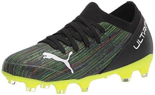 Image of PUMA Ultra 3.2 Fg/Ag Jr Soccer Shoe, Black White Yellow Alert, 1 UK