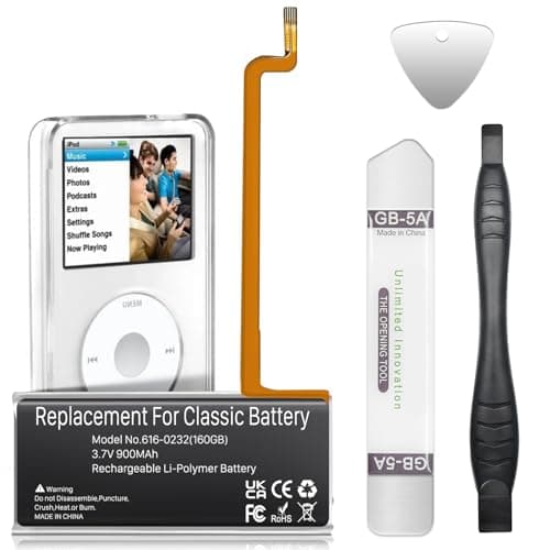 Image of 616-0232 Battery, 900mAh High Capacity Replacement Battery for iPod 5th -7th Generation Video Classic A1136 A1238 (5th 30GB 6th 80GB 6.5th 120GB 7th 160GB) with Repair Tool Kits