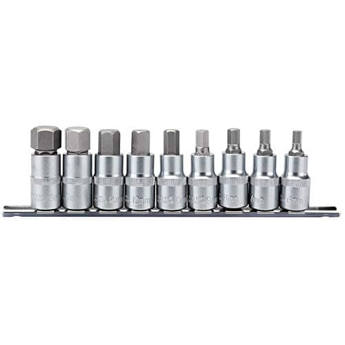 Image of Draper 16307 1/2-Inch Square Drive Metric 55 mm Long Hexagonal Socket Bit 9 Piece Set, Blue
