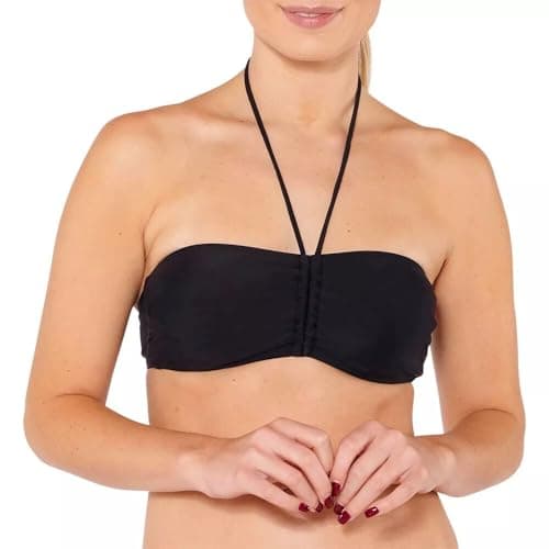 Image of Scuba Ladies Swimwear Women's Strapless Bandeau Bikini Top Mix & Match Plain Print Non-Wired UK Seller - Black - Size 14