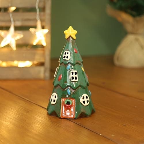 Image of Ceramic Christmas Green Tree Tealight Holder Holiday Ornament Xmas Festive Decor Gift
