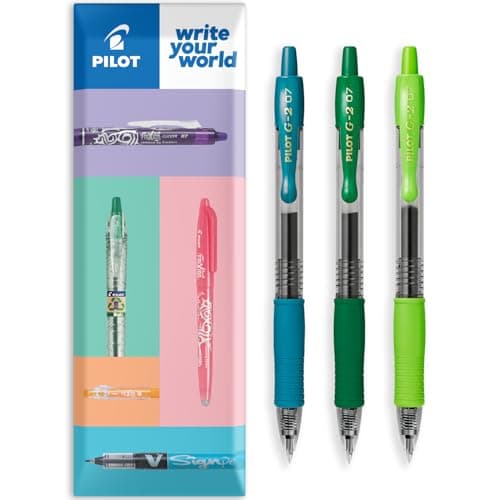 Image of PILOT G-2 Retractable Gel Ink Rollerball Pens - 0.7mm Nib Tip - In Envelope Gift Packaging - Pack Set of 3 - Green Tones Set