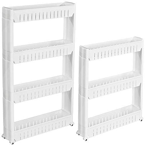 Image of HYGRAD® Slide Out Storage Tower Folding 3/4 Tier Rolling Castor Kitchen Bathroom Trolley Rack UK (White, 3 Tier)