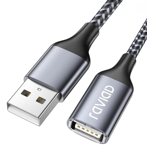 Image of RAVIAD USB 2.0 Extension Cable 3M, USB A Male to A Female Cable USB Extension Lead High Speed Data Transfer Compatible for Printer, Scanner, Camera, Keyboard, Card Reader, Hard Drive, U-Disk