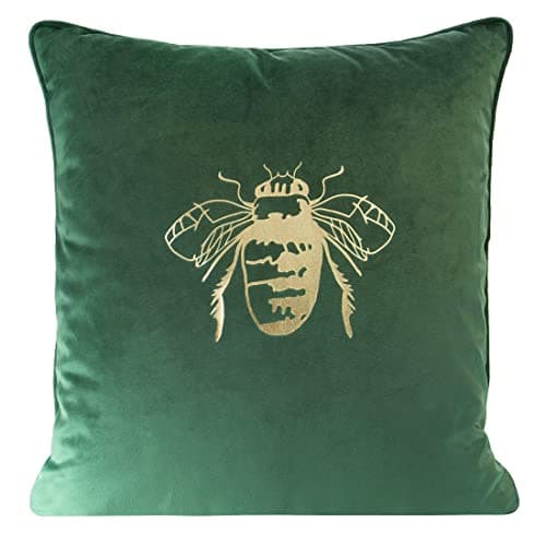 Image of Eurofirany Elegant Velvet Cushion Covers Decorative Cushion with Print 45 x 45 cm Cover Velvet Cushion Cover Soft Sofa Cushion Golden Bee Dark Green