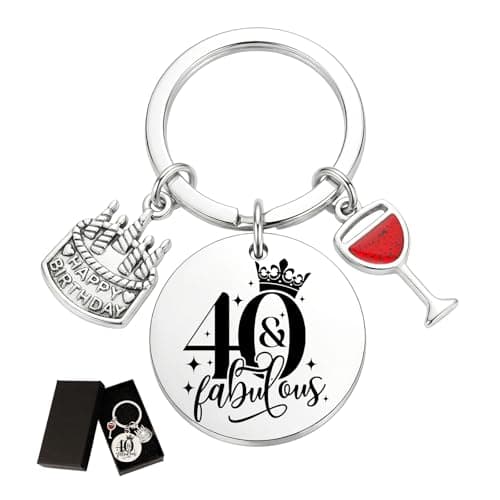 Image of Bliceon 40th Birthday Gifts for Women, Personalised 40th Birthday Keyring, Unusual Birthdays Key Ring Gifts for 40 Year Old, Wife, Anniversary, Best Friend
