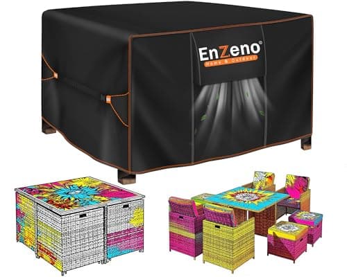 Image of Enzeno Cube Garden Furniture Covers, 125x125x74cm Waterproof, Heavy Duty Outdoor Patio Rattan Cube Table & Chair Covers, Windproof, Anti-UV
