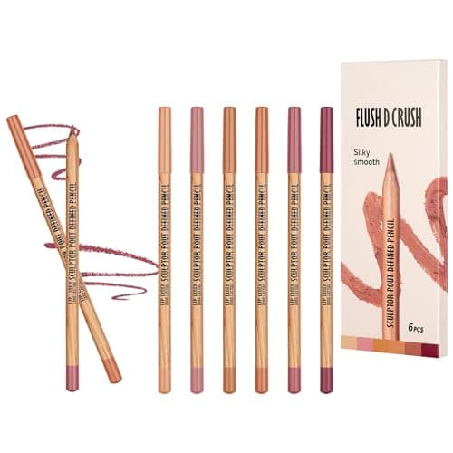 Image of LOPHE 6 Piece Lip Liner Set, Rich Brown Shades Lip Liner Pencils with Sharpener, Neutral to Deep Tones, 1.5g Each for Defined Lips