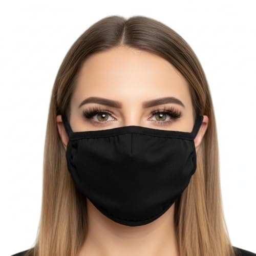 Image of Komonee 2 x Black Cotton Face Mask - Washable and Reusable Cloth Mouth Cover - Dustproof Protection Covering for Men and Women - Ideal for Indoors, Outdoors, Cycling, and Ski Activities