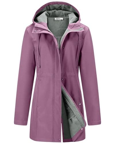 Image of Outdoor Ventures Softshell Jacket Ladies Rain Jacket Functional Rain Coat Windbreaker Waterproof Hiking Jacket Breathable Outdoor Jacket with Hood for Spring Fall Winter Rose Pulple L