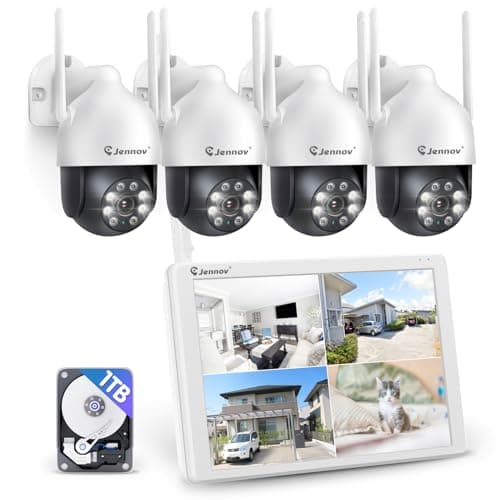 Image of Jennov 5MP PTZ Wireless CCTV Camera System With 10" Monitor, 10CH 5MP NVR, 4 X PTZ Security Cameras With Color Night Vision, 24/7 Recording, Auto Tacking, Human Detection, Two Way Audio, 1TB HDD