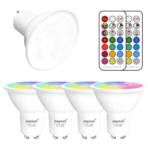 Image of Jayool GU10 LED Bulbs, Dimmbale 5W Colour Changing Spot Light Bulb with Remote, RGB + Daylight White, Timer, 45°Beam Angle (Pack of 4)
