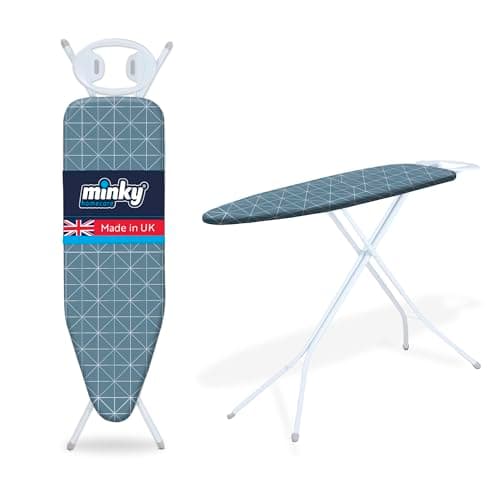 Image of Minky Expert Blue Ironing Board | Large 122 x 38 cm Surface | Universal Height Adjustment | Steam-Flow Mesh | UK Manufactured