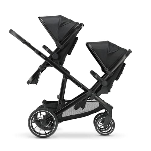 Image of Deryan Evy V2 Pram for 2 Children, Baby & Toddler Tandem Pushchair, Double Second Seat from 6 Months, Baby Pram Buggy up to 50 kg, 2-in-1 Complete Set (Black+Seat)