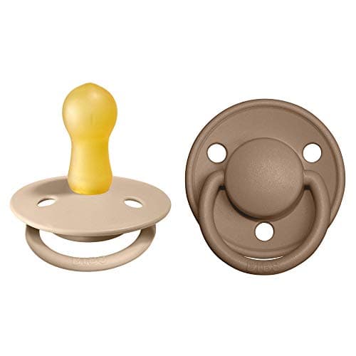 Image of BIBS De Lux Dummies 2-Pack, BPA Free Dummy Pacifier, Round Nipple. Natural Rubber Latex, Size 2 (6-18 Months), Vanilla/Dark Oak