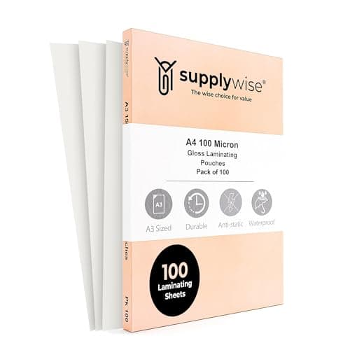 Image of Supplywise Laminating Pouches A4, 100 x Laminating Sheets A4, 100 Micron Transparent Gloss Durable A4 Laminating Pouches, Great for All presentations - Flexible Rigidity for Everyday Use