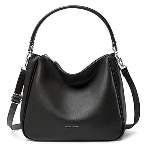 Image of David Jones - Women's Hobo Shoulder Handbag - Shoulder Bag Faux Leather - Medium Size Tote Bag with Long Handle Handle - Fashion Classic Practical Elegant - Black