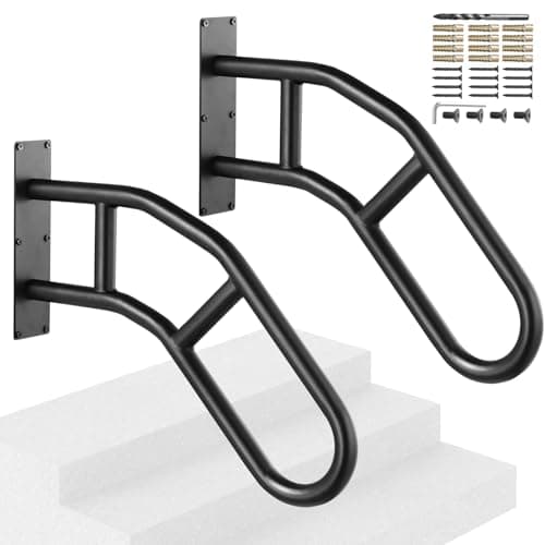 Image of VEVOR Handrails for Outdoor Steps, 29" Length Wall Mount Safety Railings for 1-3 Steps, U-Shaped Handrail with Matte Black Finished, Stair Handrails for Kids, Elderly, Pregnant Women, Disabled 2 PCS