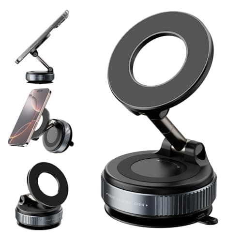 Image of Orco Vacuum Magnetic Phone Mount for Car & Gym - 22x N52 Magnets Foldable Dashboard Windshield Holder - 360° Rotating Magsafe Stand for iPhone 17 16 15 14 13 12 Pro Max, Samsung, Android (Black)
