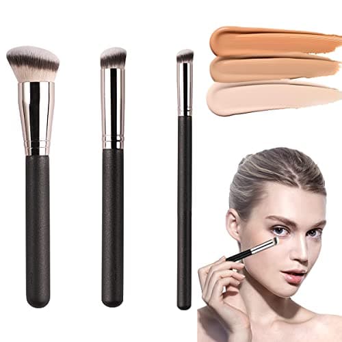 Image of 3 Pcs Makeup Brushes, Foundation Brush Face Brush Concealer Brushs Make Up Brushes Kit Flawless for Blending Liquid Cream and Powder, Buffing, Stippling