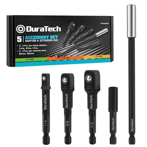 Image of DURATECH 5-Piece Socket Adapter Set, Includes 3/8”, 1/2”, 1/4”Impact Driver Socket Adapters & 2pcs Spanner Extensions, Professional Accessories for More Drills/Screwdrivers, Gift for Men, DIY Tools