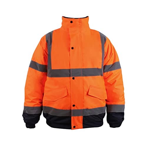 Image of Blackrock Orange/Navy Hi Vis Waterproof Bomber Jacket Men's and Women's, Reflective High Vis Jackets, High Viz Visibility Warm Safety Security Work Wear, Taped Seams & Fleece Lined Collar - Size 4XL