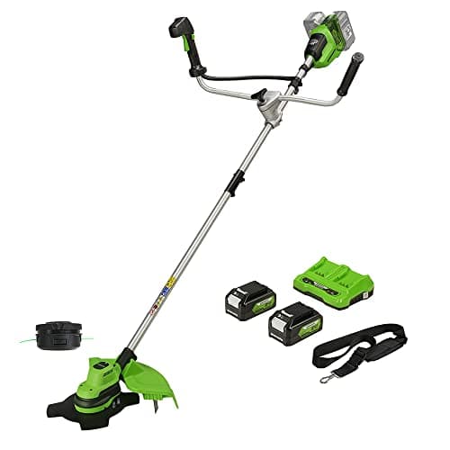 Image of Greenworks 48V Cordless Brushcutter with Grass Trimmer, 38cm Cutting Width, Bike Handle, 5.95kg Easy to use, 25cm Blade, Two of 24V 4Ah Batteries & Charger, 3 Year Guarantee